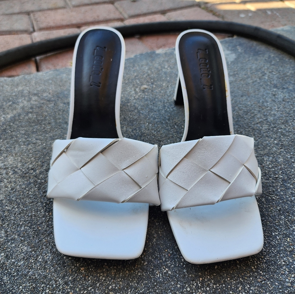 White heeled sandals